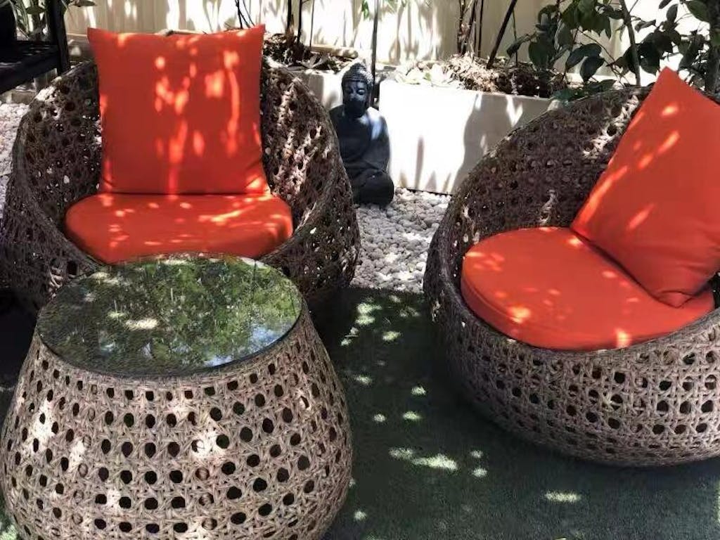 Oasis Woven Outdoor Loveseat Sofa Set with Armchairs 4 Seat / Hooseng