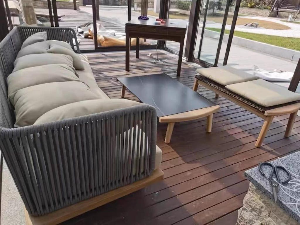 Irta Teak Outdoor Sectional Sofa Set with Table Hooseng Furniture