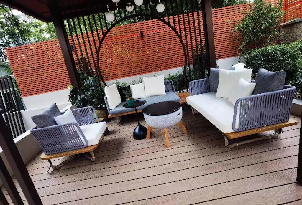 Irta Teak Outdoor Sectional Sofa Set with Table Hooseng Furniture
