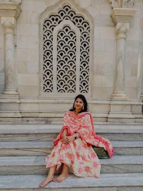 Brown Cotton Printed Anarkali with Attached Jacket Detailing with Pants and Dupatta