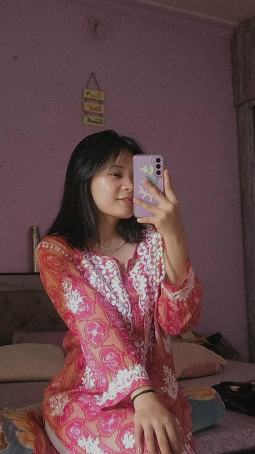 HOC Mulmul Chikankari Printed Women's Long Kurta - Pink