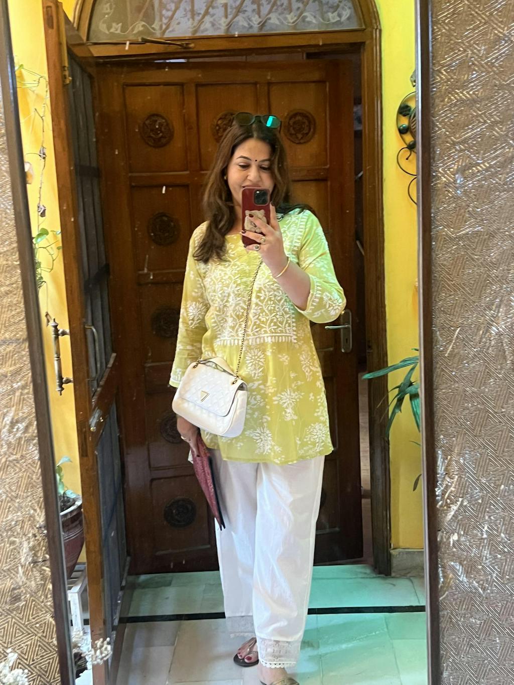 Cotton Chikankari Printed Women's Short Kurta - Green