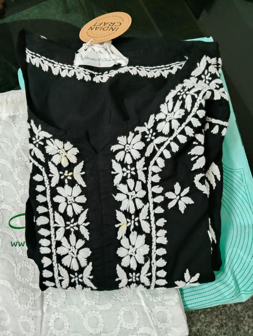 HOC Cotton Chikankari Solid Women's Long Kurta - Black