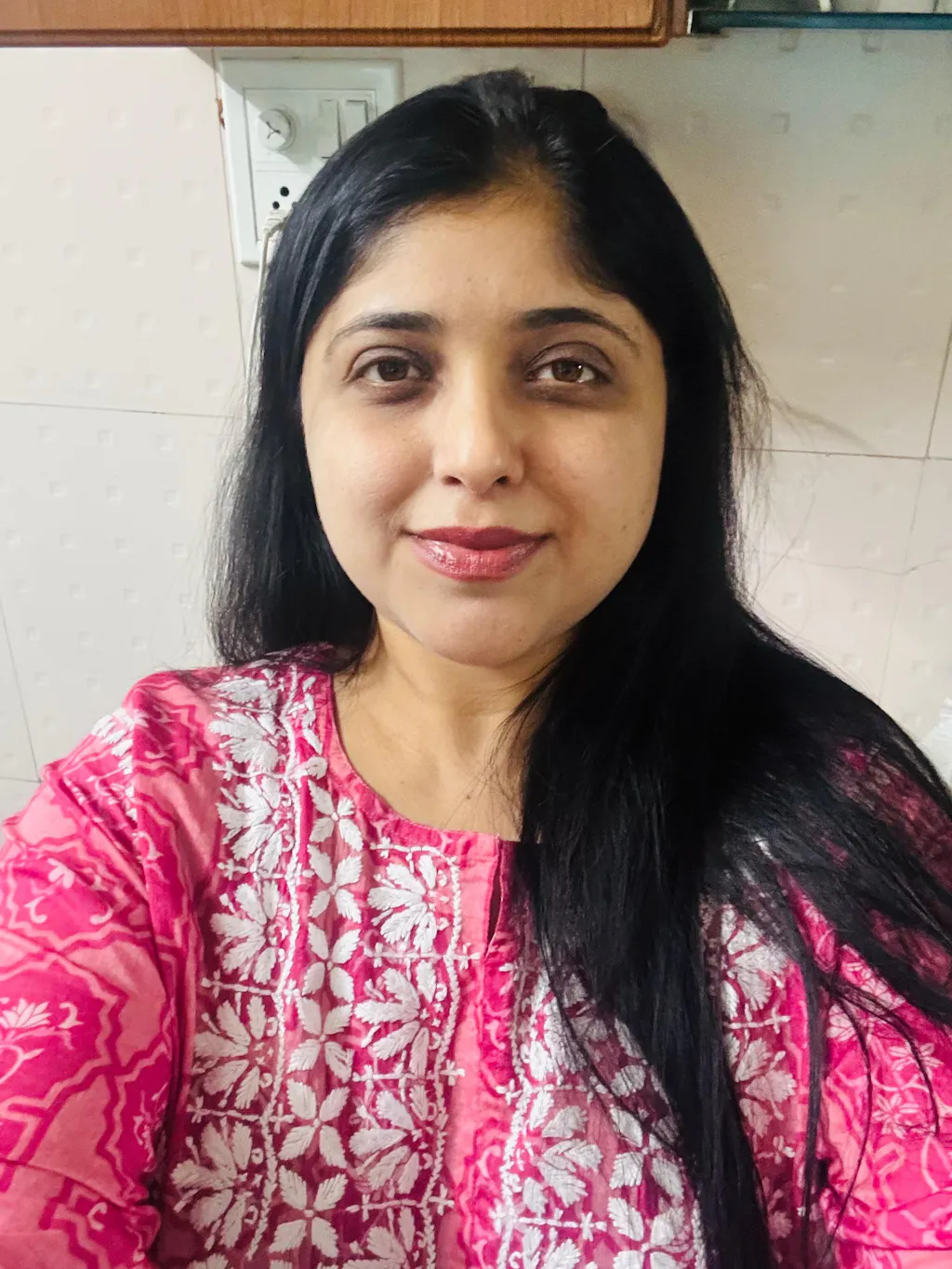 HOC Mulmul Chikankari Printed Women's Long Kurta - Pink