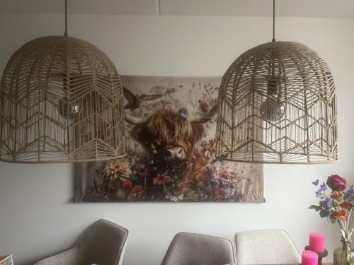 Bloemen Schotse hooglander 2 | Wandkleed | Mezo | 100x150 cm | Tweedekans