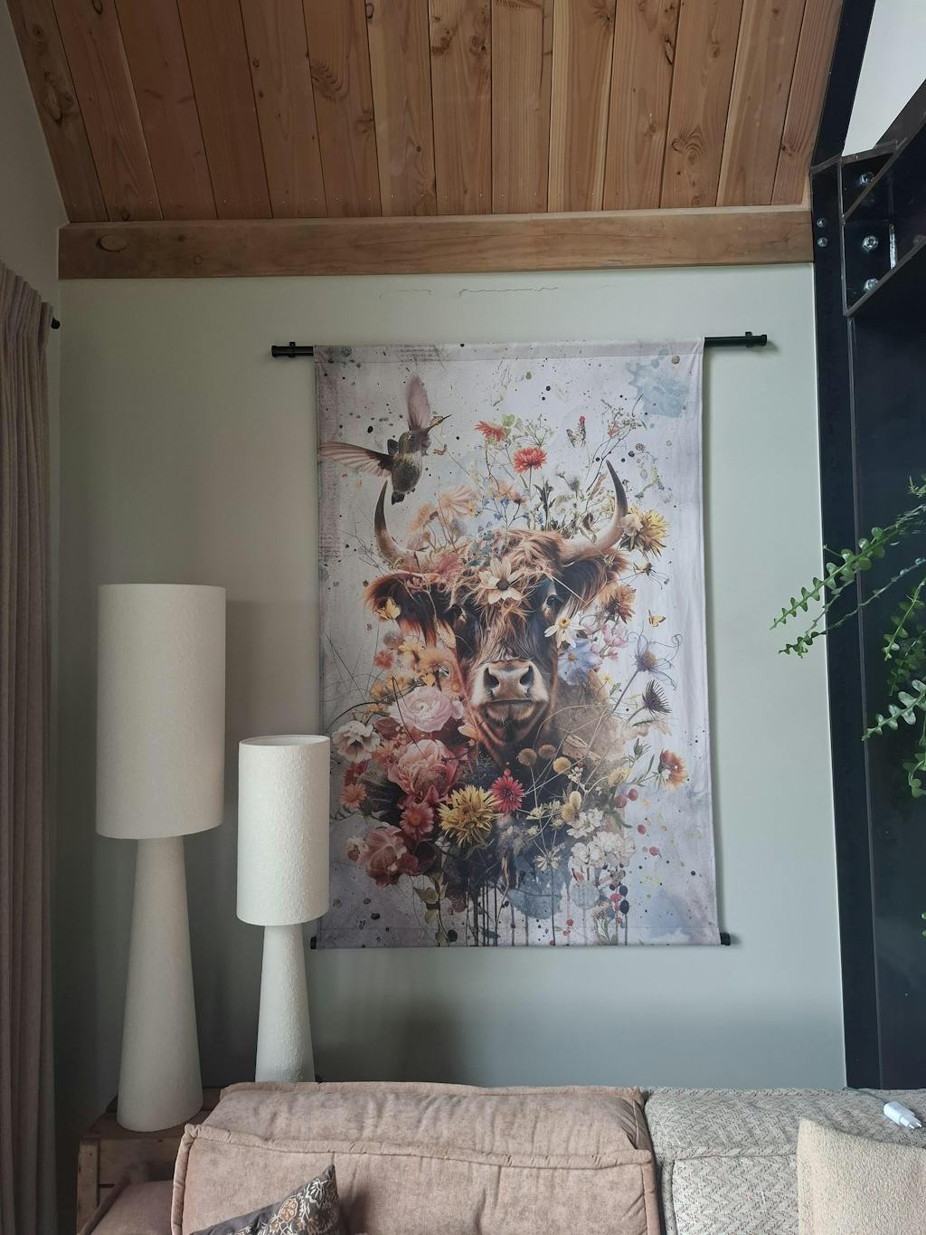 Bloemen Schotse hooglander · Wandkleed