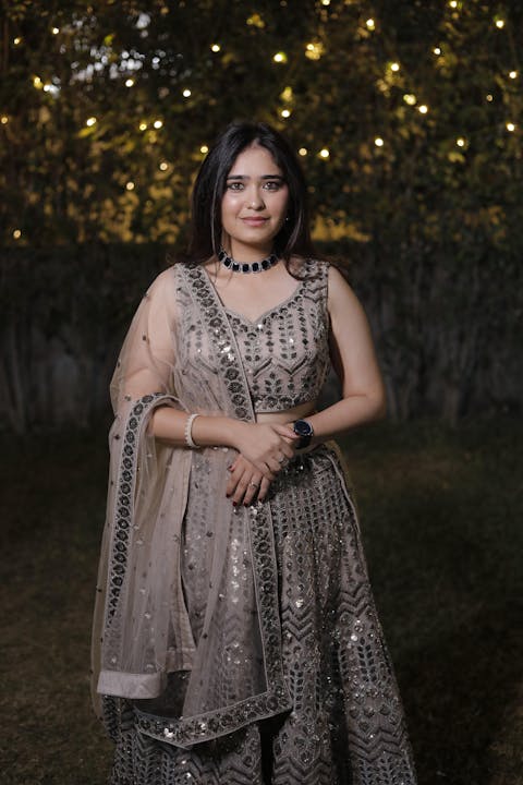 Net Mirror & Sequins Embroiderey Semi-Stitched Lehenga choli