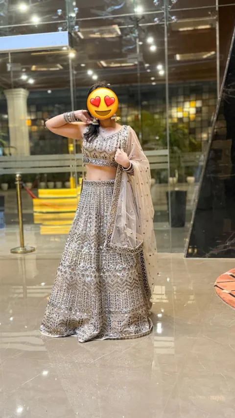 Net Mirror & Sequins Embroiderey Semi-Stitched Lehenga choli