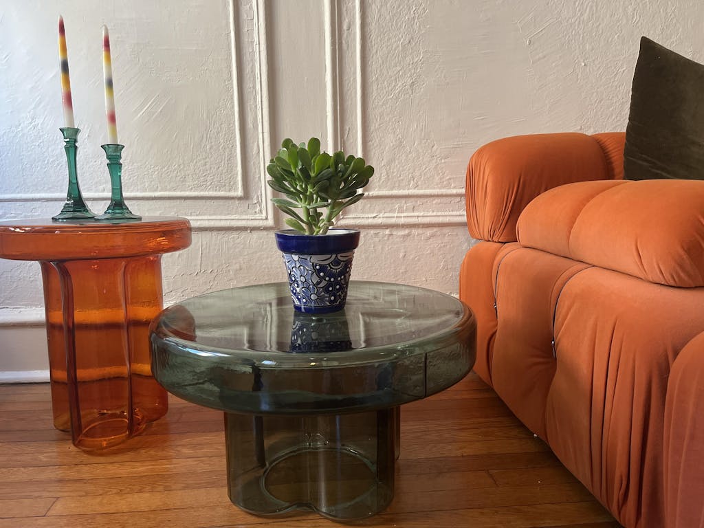 Bena Glass Table Round Stained Glass Table in Amber and Blue HueGah