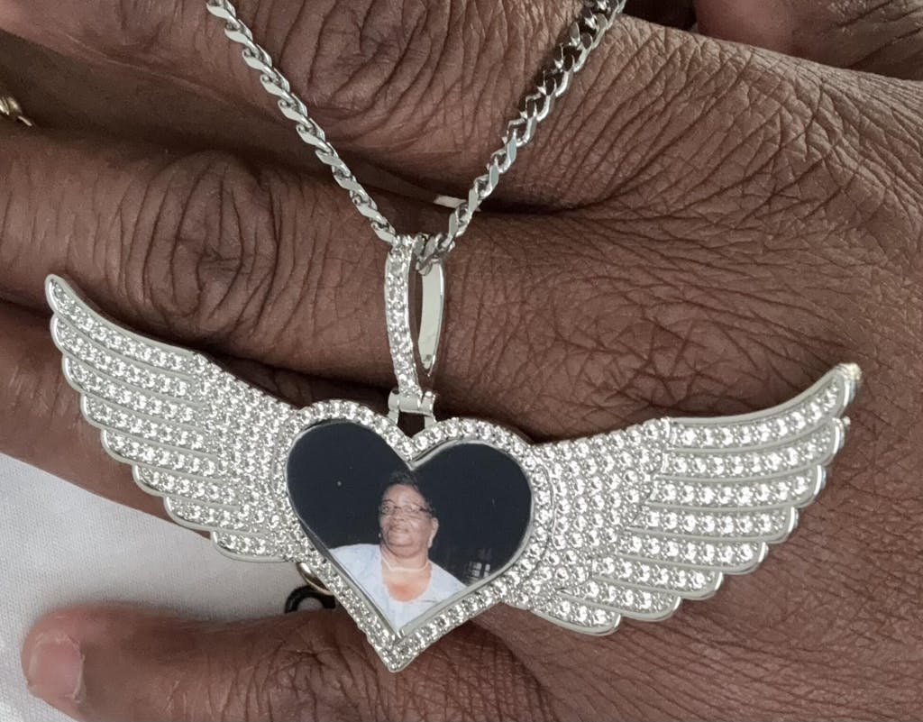 Long Wings Heart Custom Photo Picture Pendant Necklace