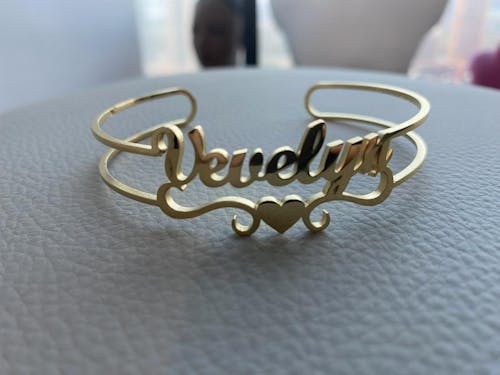 Customizable Name Heart Cuff Bracelet