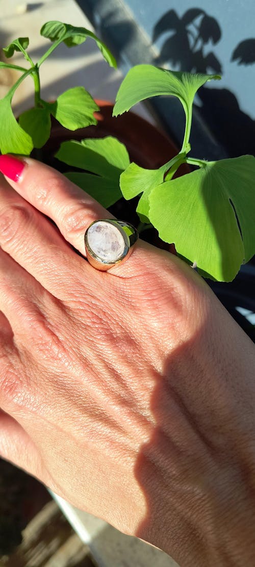 ANELLO MIGNOLO con PIETRA di LUNA in ottone - Chevalier