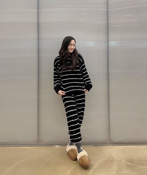 Chic Black Striped Fleece Pajama Set