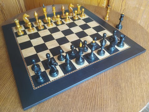 The Repro of Averbakh 1949 Moscow Chess Championship Chess Pieces in Ebonized & Antiqued Boxwood 4.20 inch King - 1130 Grams Weight