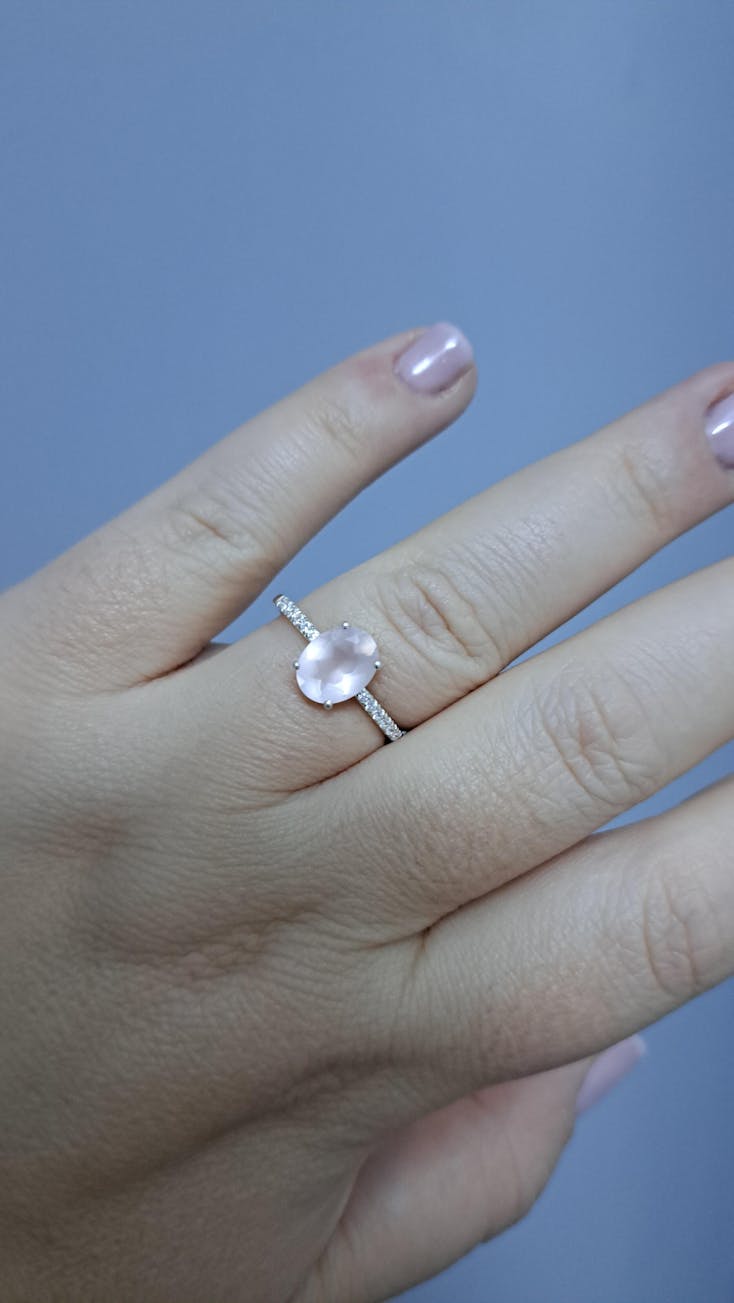 Inel din argint Reina - Cuarț Roz, Zirconiu