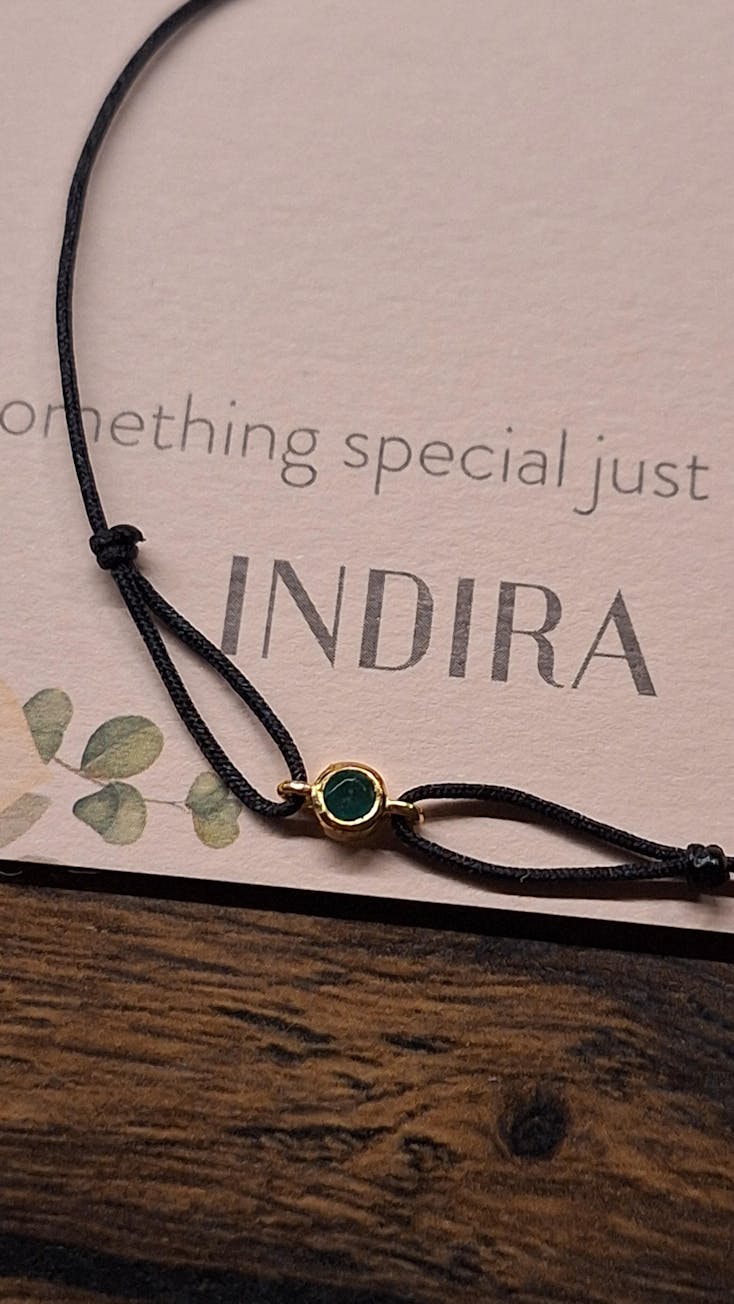 Brățară șnur din argint Birthstone Golden May - Onix Verde