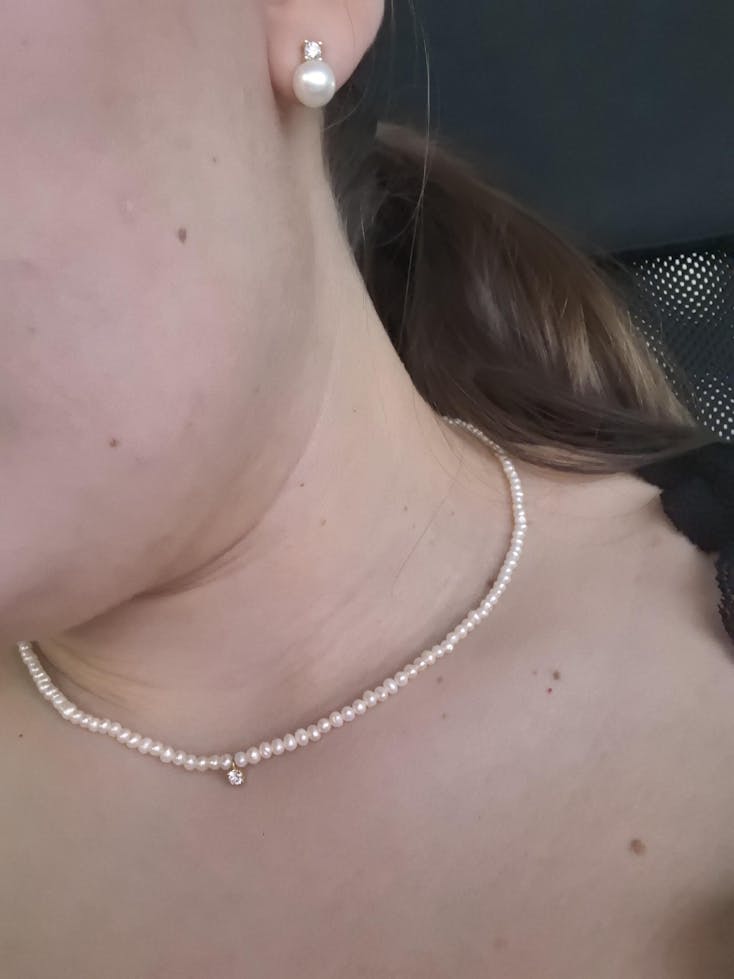 Cercei din argint Golden Astrid - Perla Naturala si Topaz Alb