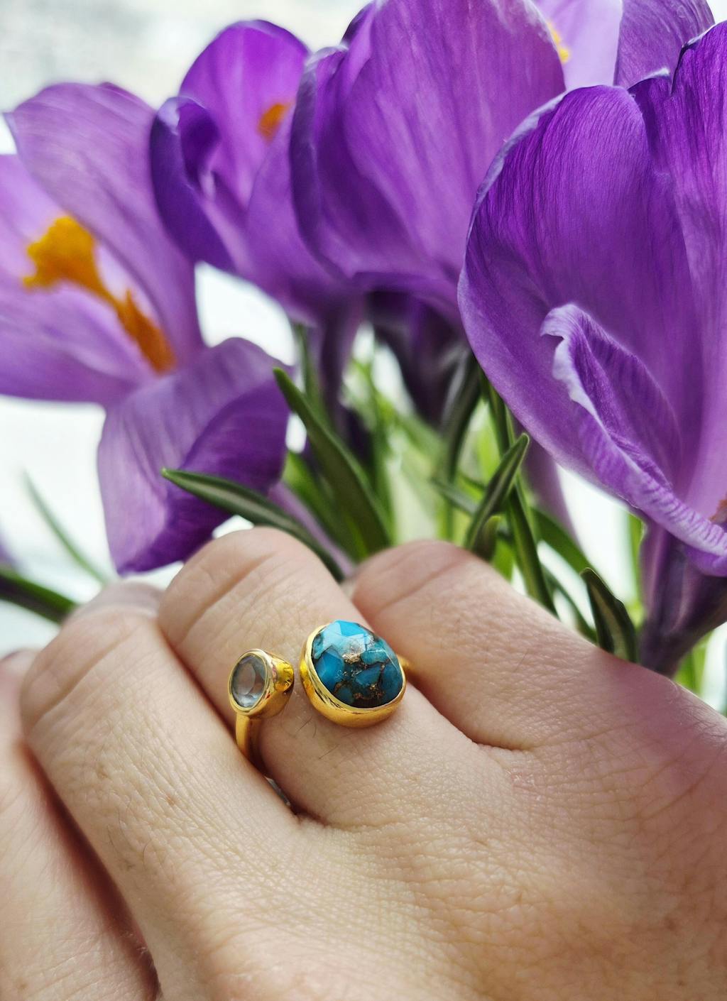 Inel din argint Kaylee Golden – Turcoaz Blue Copper