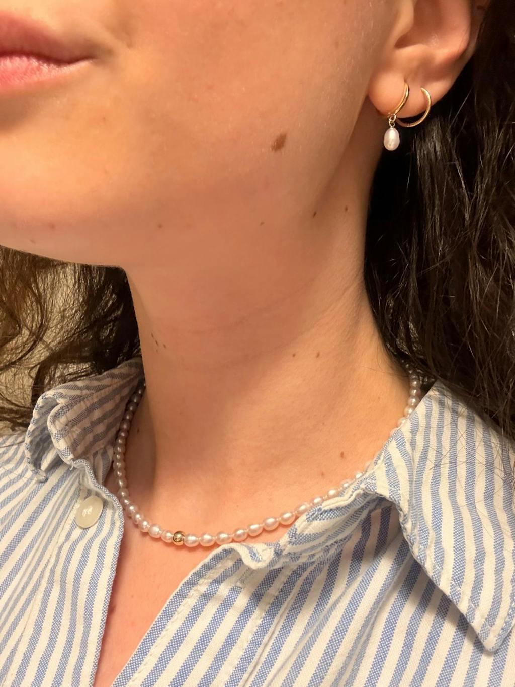 Cercei din aur Pearl Hoops - Perle naturale