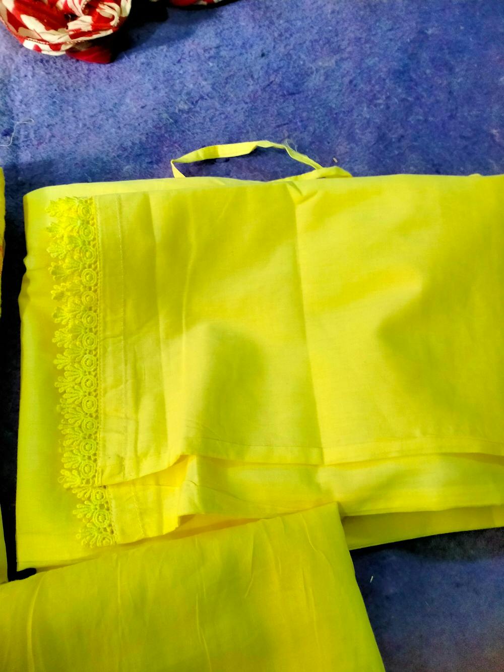 Yellow Embroidered Straight Pure Cotton Kurta Set Dupatta