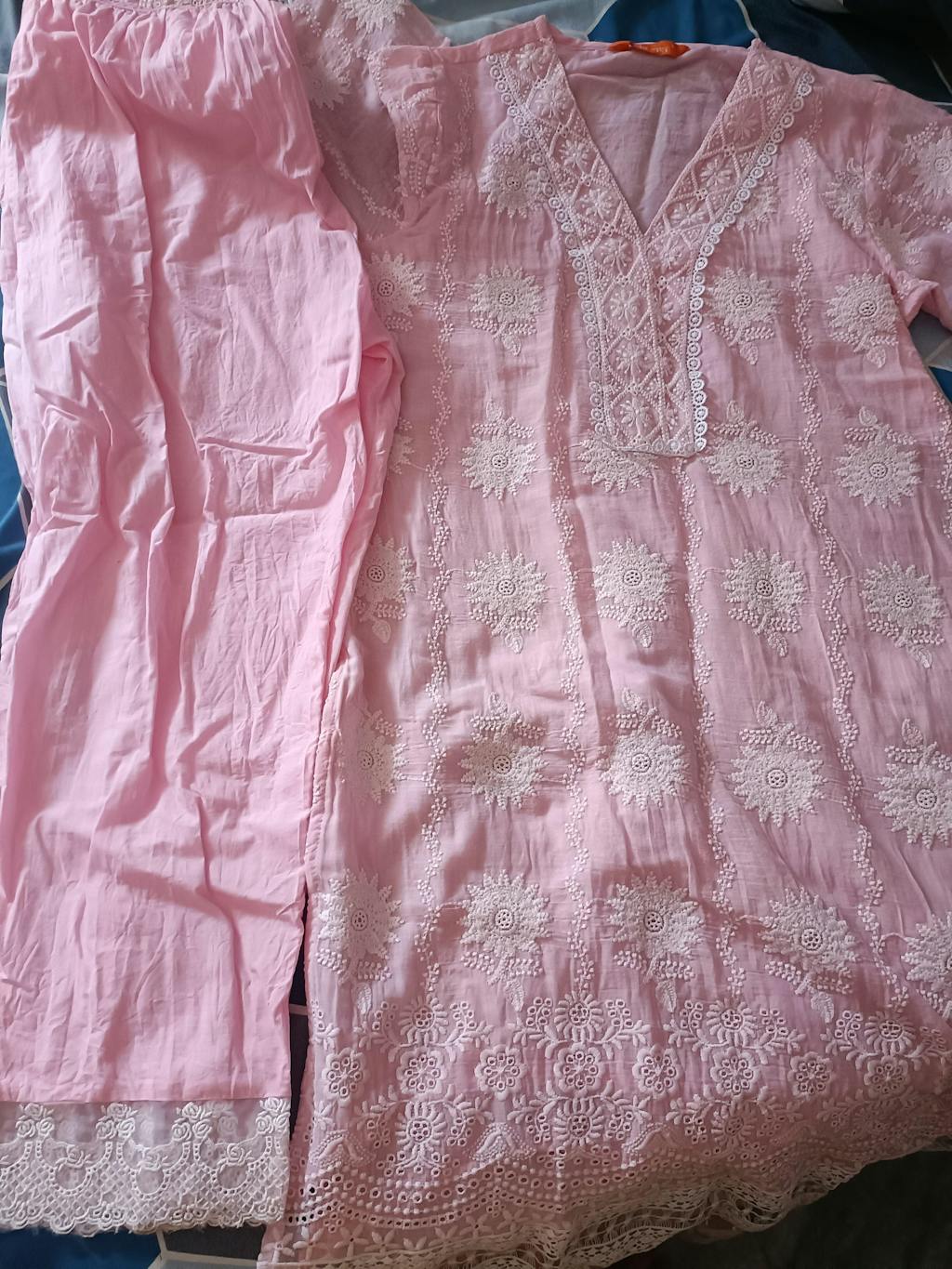 Indo Era Lavender Embroidered Straight Kurta Trousers set