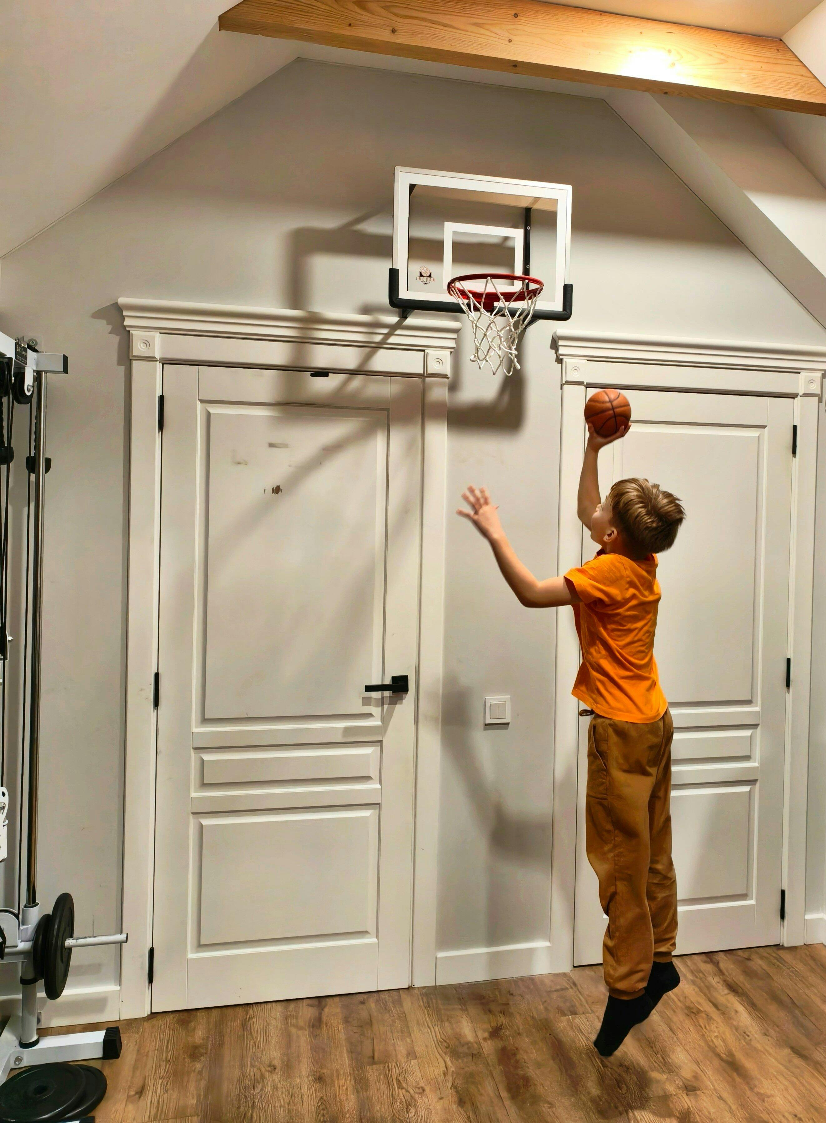 Pro Room Over-The-Door Basketball Hoop Set - 16.5" Shatterproof Backboard With Break-Away Rim & 4 Balls For Indoor Fun