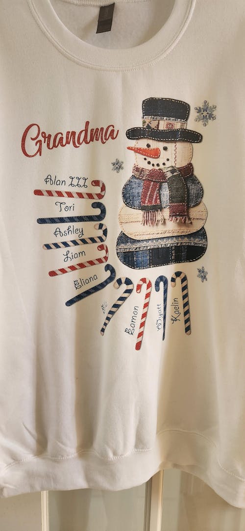 I Love Being Grandma Shirt - Personalized 2D Denim Patchwork Snowman Sweatshirt For Grandmas NA04