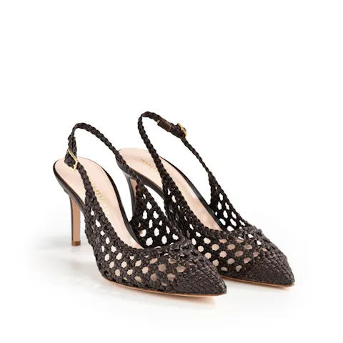 Slingback Intrecciata Moka, stiletto 70mm