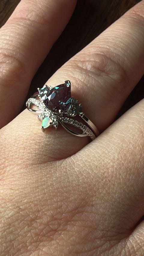 Princess Mononoke Pear Cut Alexandrite Cluster Gemstone Ring Set 2pcs