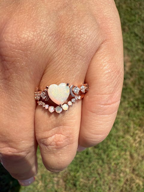 IverJewelry Oval Opal Moon Seven Stone Gemstone Ring Set 2pcs