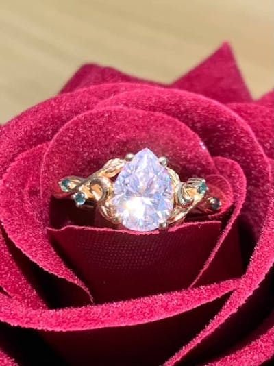 Nature Inspired Pear Cut Moissanite Moon Gemstone Ring Set 2pcs