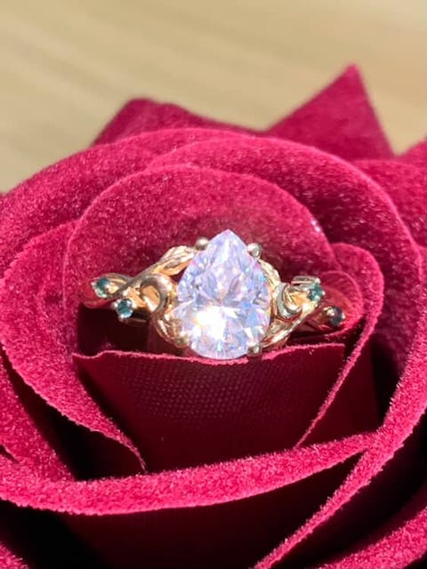 Nature Inspired Pear Cut Moissanite Moon Gemstone Ring Set 2pcs