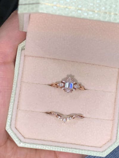 Unique Hexagon Cut Moissanite Vine Gemstone Ring Set 2pcs