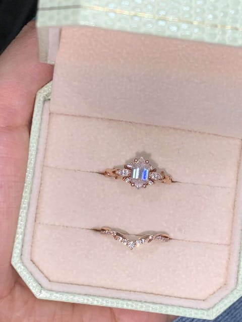 Unique Hexagon Cut Moissanite Vine Gemstone Ring Set 2pcs