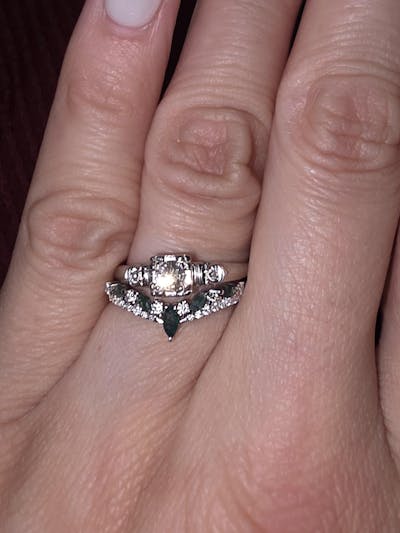 Chevron Marquise Cut Moss Agate 14k Rose Gold Wedding Band
