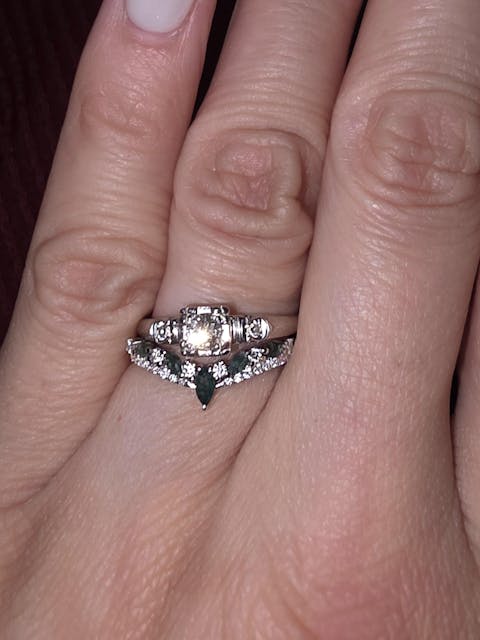 Chevron Marquise Cut Moss Agate 14k Rose Gold Stacking Ring