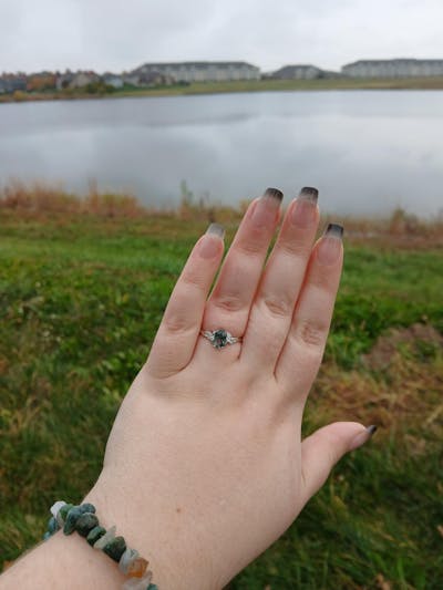 Nature Hexagon Cut Moss Agate Vine Ring Set 2pcs