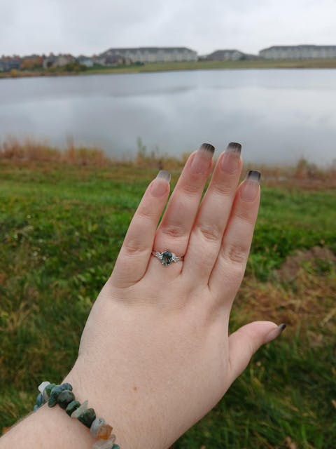 Nature Hexagon Cut Moss Agate Vine Ring Set 2pcs