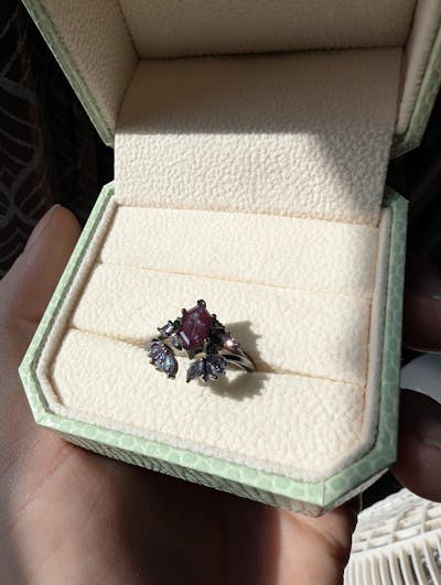 Unique Hexagon Cut Alexandrite Clutser Ring Set 2pcs