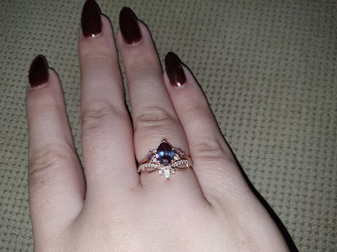 Princess Mononoke Pear Cut Alexandrite Cluster Gemstone Ring Set 2pcs