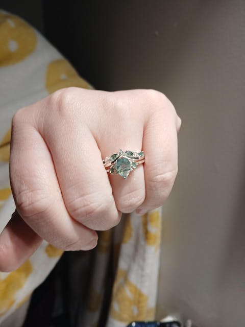 Cluster Pear Cut Moss Agate Seven Stones Ring Set 2pcs