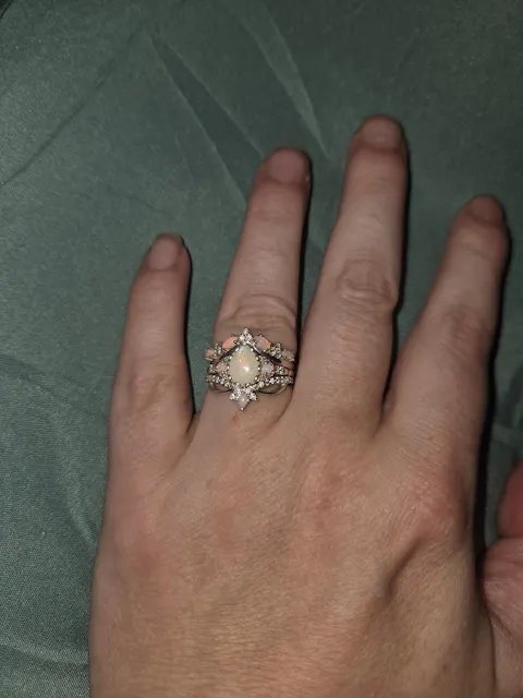 Nature Pear Cut Opal Vine Handmade Gemstone Ring Set 3pcs