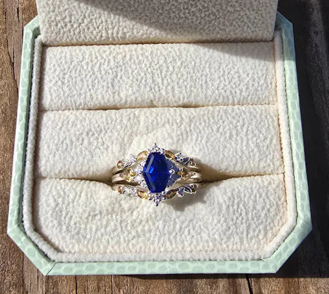 Custom Lab Royal Sapphire with Citrine Ring Set for Tessa Curtis