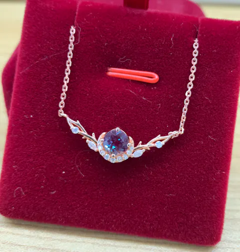 Nature Inspired Round Cut Moss Agate Vine Necklace