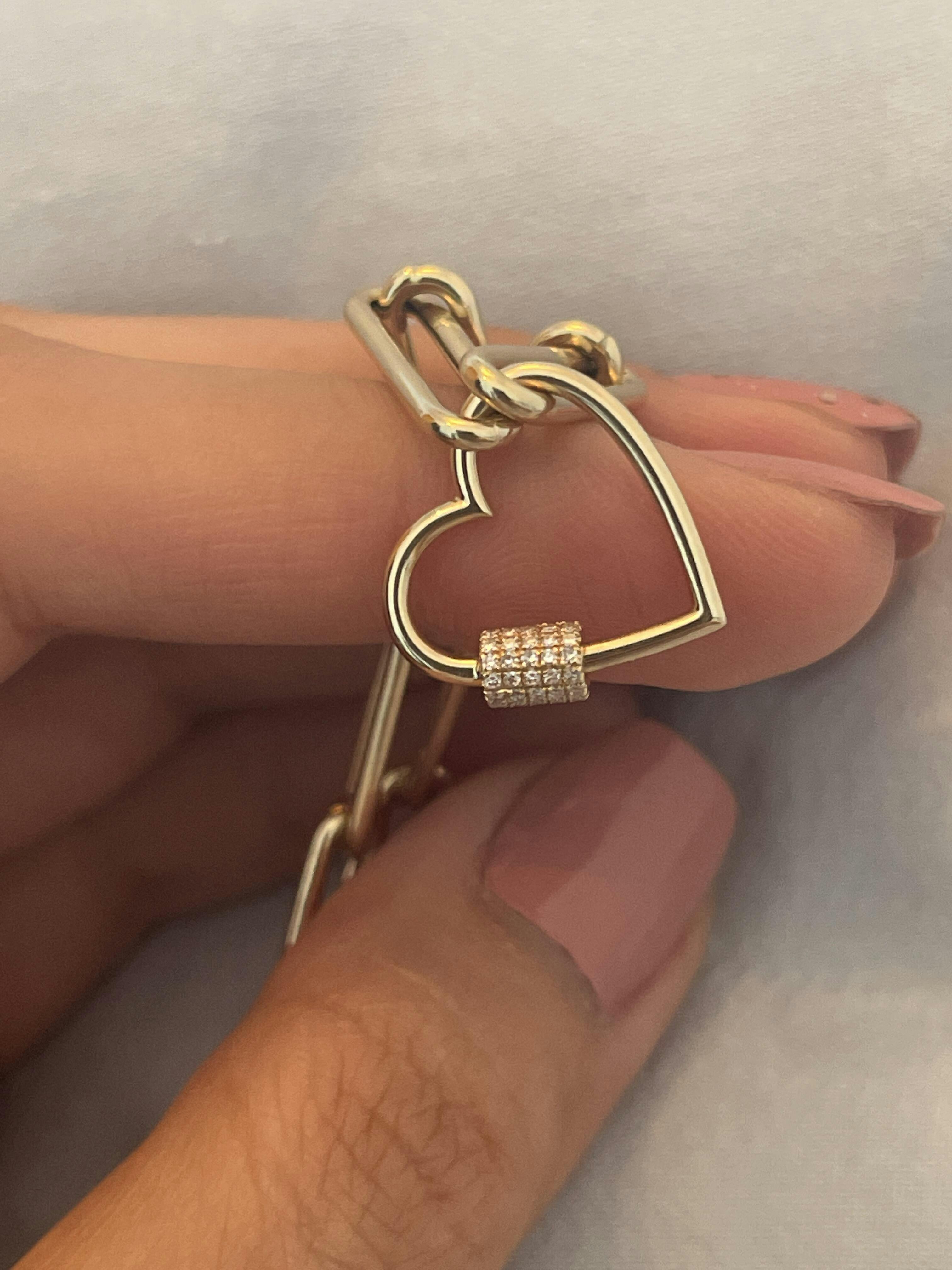 14K Gold Heart Carabiner Lock Diamond Charm Enhancer – IZAKOV