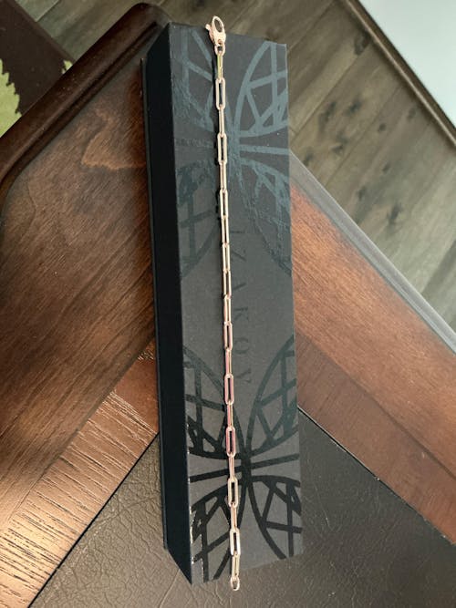 14K Gold Paper Clip Link Chain Bracelet