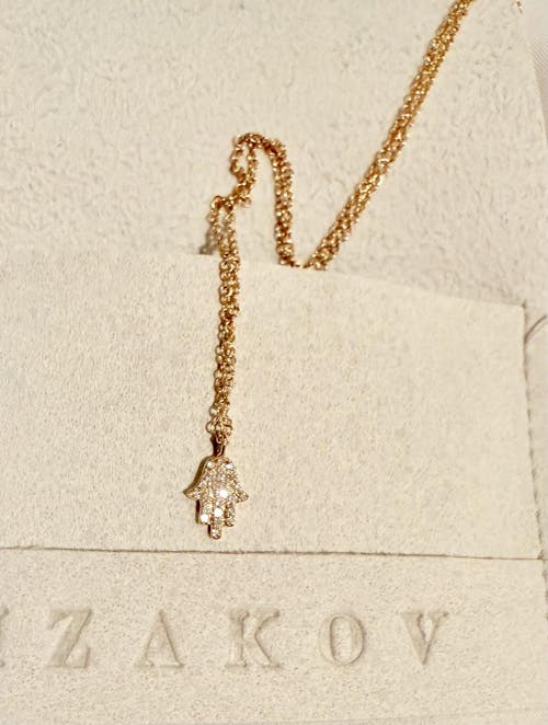 14K Gold Micro Pave Diamond Petite Hamsa Necklace
