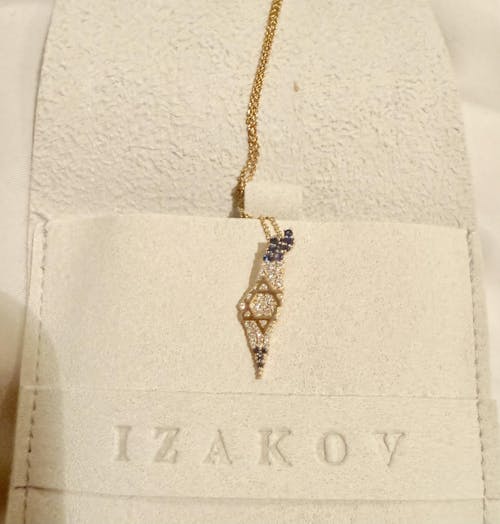 14K Gold Land Of Israel Map Diamond & Sapphire Pendant ©