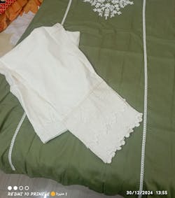 Women's  Cotton Pants with Lace Hem Beige