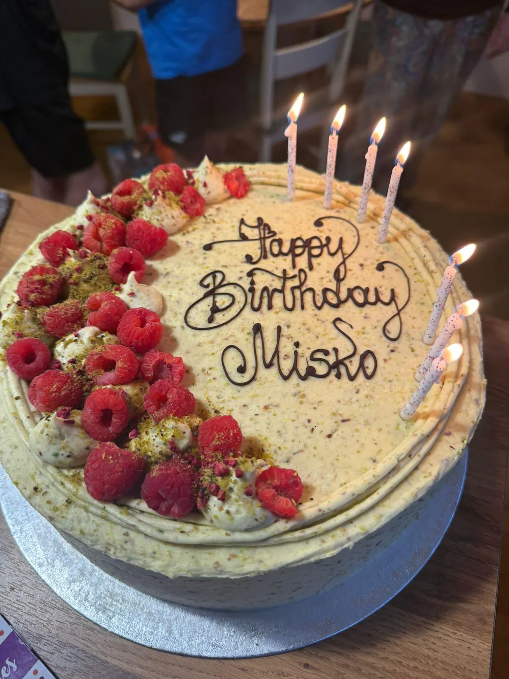 Personalised Pistachio & Raspberry Cake
